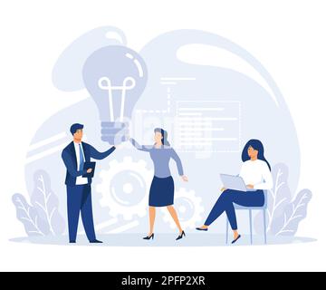Concetto di avvio e comunicazione aziendale, hub di avvio, supporto finanziario, crowdfunding online, imprenditorialità, disegno vettoriale piatto moderno Illustrazione Vettoriale