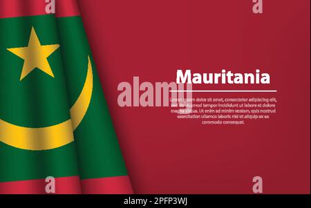 Bandiera delle onde della Mauritania con sfondo copyspace. Modello vettoriale banner o nastro per la giornata dell'indipendenza Illustrazione Vettoriale