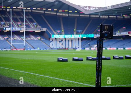 Edimburgo, Regno Unito. 18th Mar, 2023. Vista generale del BT Murrayfield Stadium prima del 2023 Guinness 6 Nations Match Scozia vs Italia al Murrayfield Stadium, Edimburgo, Regno Unito, 18th marzo 2023 (Photo by Steve Flynn/News Images) a Edimburgo, Regno Unito il 3/18/2023. (Foto di Steve Flynn/News Images/Sipa USA) Credit: Sipa USA/Alamy Live News Foto Stock