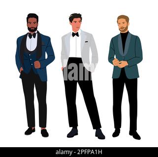 Set di eleganti uomini d'affari che indossano abiti formali. Illustrazione Vettoriale