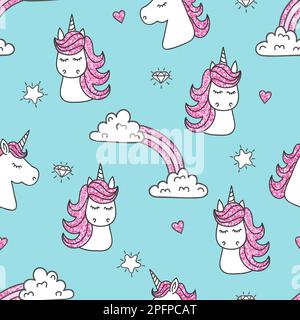 Motivo senza cuciture con simpatici unicorni. Sfondo dei capretti vettoriali. Illustrazione Vettoriale
