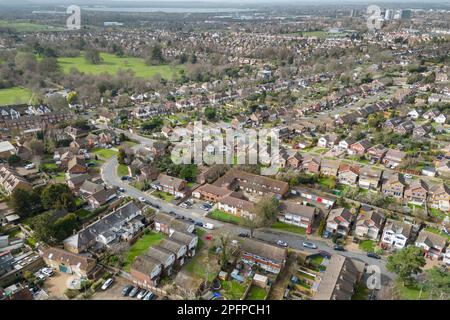 Vista aerea su Sunbury-on-Thames, Surrey, Regno Unito. Foto Stock