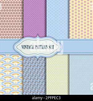 10 diversi pattern senza giunture vettoriali tiling . Blu, ciano e bianco. Per la stampa su tessuto e carta è possibile utilizzare una texture senza fine. Forma di Illustrazione Vettoriale