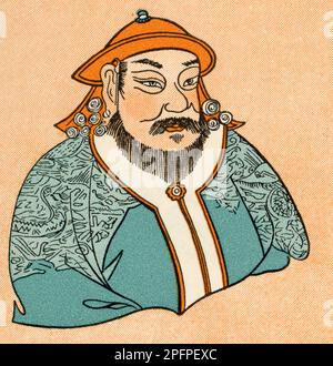 Kublai Khan (1215-1294), fondatore della dinastia Yuan della Cina e quinto imperatore Khagan dell'Impero Mongolo dal 1260 al 1294. Nel 1271 proclamò il nome dinastico dell'impero "Grande Yuan" e governò la Cina Yuan fino alla sua morte nel 1294. Foto Stock
