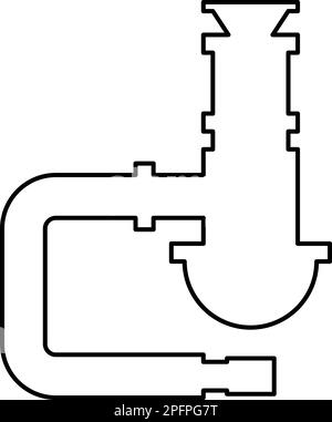 Sifone impianti fognature tubo scarico sotto lavello tubo fognario contorno linea icona nero colore vettore illustrazione immagine sottile piatto stile Illustrazione Vettoriale