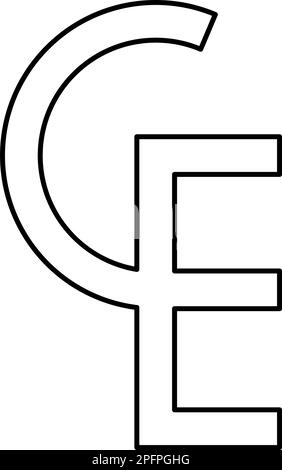 Euro-moneta segno ECU simbolo europeo ecu CE ce contorno linea icona colore nero vettore illustrazione immagine sottile piatto stile semplice Illustrazione Vettoriale