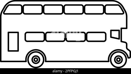 Autobus a due piani London City transport autobus a due piani panoramico contorno linea icona colore nero vettore illustrazione immagine sottile stile piatto Illustrazione Vettoriale