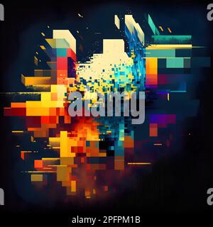 Un design astratto digitale caratterizzato da una griglia in pixel di vari colori Foto Stock