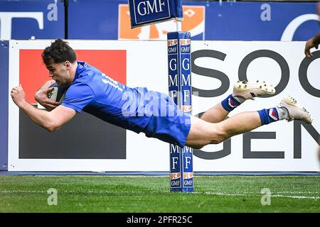 Parigi, Francia. 18th Mar, 2023. Damien PENAUD di Francia segna la sua prova durante la partita di rugby di sei Nazioni 2023 tra Francia e Galles il 18 marzo 2023 allo Stade de France di Saint-Denis vicino a Parigi, Francia - Foto: Matthieu Mirville/DPPI/LiveMedia Credit: Independent Photo Agency/Alamy Live News Foto Stock