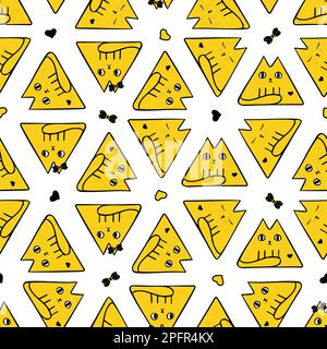 Pattern vettoriale senza cuciture con carini gatti triangolari. Ideale per tessuti, imballaggi, scrapbook, imballaggi. Illustrazione vettoriale Illustrazione Vettoriale