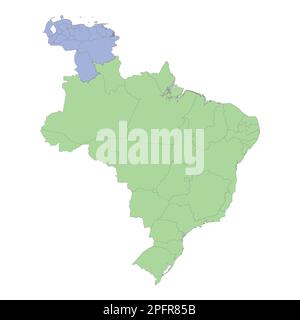 Mappa politica di alta qualità del Brasile e del Venezuela con i confini delle regioni o province. Illustrazione vettoriale Illustrazione Vettoriale