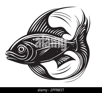 Pesce logo schizzo disegnato a mano in stile doodle illustrazione Illustrazione Vettoriale