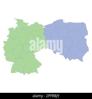 Mappa politica di alta qualità della Germania e della Polonia con i confini delle regioni o delle province. Illustrazione vettoriale Illustrazione Vettoriale