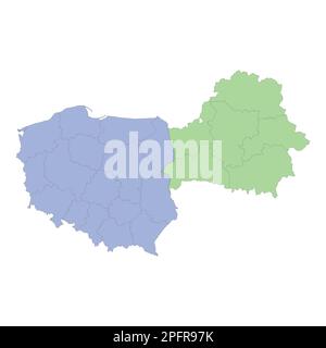 Mappa politica di alta qualità della Polonia e della Bielorussia con i confini delle regioni o delle province. Illustrazione vettoriale Illustrazione Vettoriale