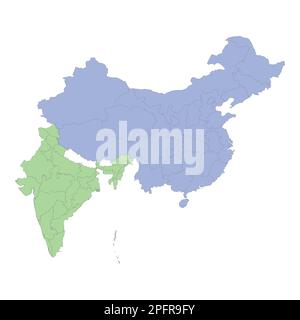 Mappa politica di alta qualità di Cina e India con i confini delle regioni o province. Illustrazione vettoriale Illustrazione Vettoriale
