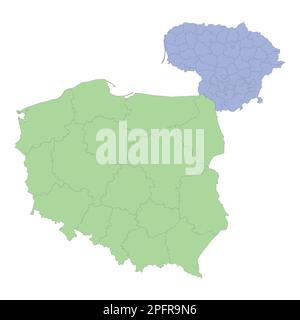 Mappa politica di alta qualità della Polonia e della Lituania con i confini delle regioni o delle province. Illustrazione vettoriale Illustrazione Vettoriale