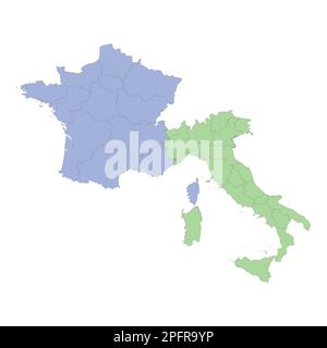 Mappa politica di alta qualità di Francia e Italia con confini delle regioni o province. Illustrazione vettoriale Illustrazione Vettoriale