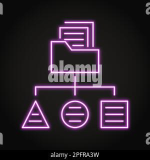 Icona di classificazione dei dati al neon in stile linea. Schema o algoritmo di disposizione delle informazioni. Illustrazione vettoriale. Illustrazione Vettoriale
