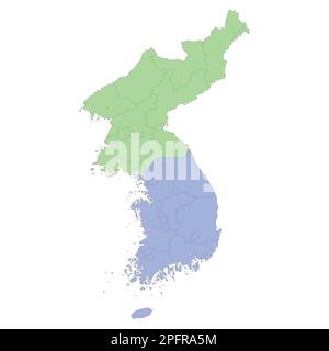 Mappa politica di alta qualità della Corea del Sud e della Corea del Nord con i confini delle regioni o province. Illustrazione vettoriale Illustrazione Vettoriale
