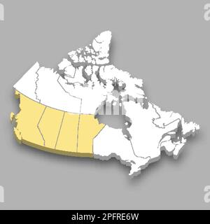 Posizione della regione del Canada occidentale all'interno della mappa isometrica del Canada 3D Illustrazione Vettoriale