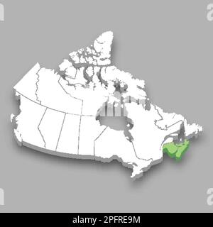 La posizione della regione di Maritimes all'interno della mappa isometrica del Canada 3D Illustrazione Vettoriale