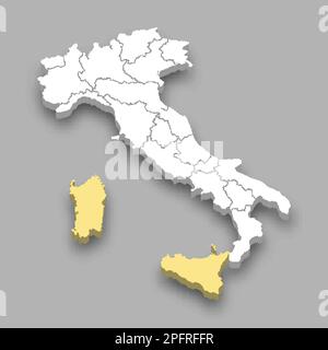 Regione delle isole posizione all'interno dell'Italia mappa isometrica 3D Illustrazione Vettoriale