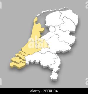 Posizione della regione occidentale all'interno dei Paesi Bassi 3D mappa isometrica Illustrazione Vettoriale