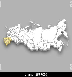 Posizione nella regione meridionale all'interno della mappa isometrica della Russia 3D Illustrazione Vettoriale