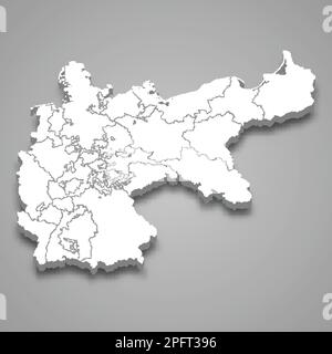 3D mappa isometrica dell'Impero tedesco isolato con ombra, ex stato Illustrazione Vettoriale