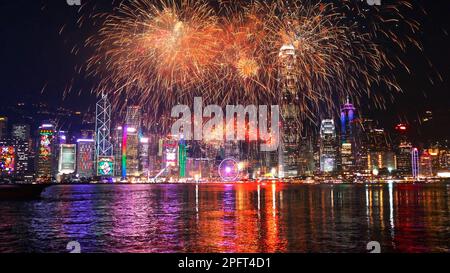 Fuochi d'artificio cinesi di Capodanno a Hong Kong Foto Stock