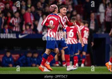 Madrid, Spagna. 18th Mar, 2023. 18 marzo 2023; Stadio Civitas Metropolitano, Madrid, Spagna, Calcio spagnolo la Liga, Atletico de Madrid vs Valencia. Griezmann celebra un obiettivo 900/Cordon Press Credit: CORDON PRESS/Alamy Live News Foto Stock