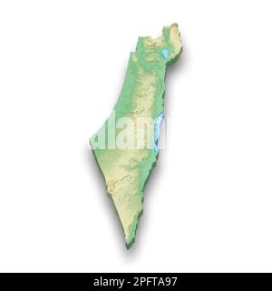 3D carta isometrica di rilievo di Israele con ombra Illustrazione Vettoriale