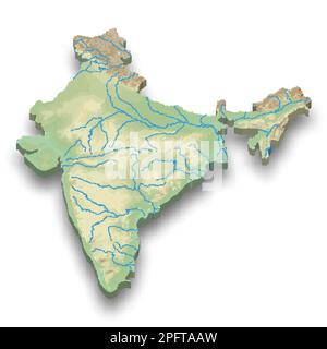 3D mappa isometrica dell'India con ombra Illustrazione Vettoriale