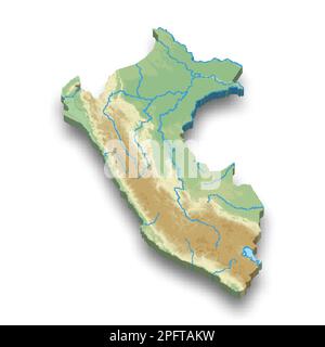 3D mappa isometrica del Perù con ombra Illustrazione Vettoriale