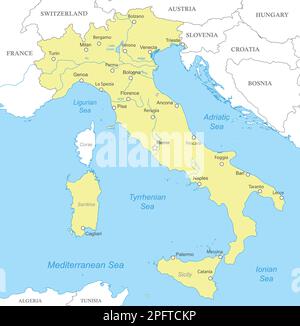 Mappa politica dell'Italia con frontiere nazionali, città e fiumi Illustrazione Vettoriale