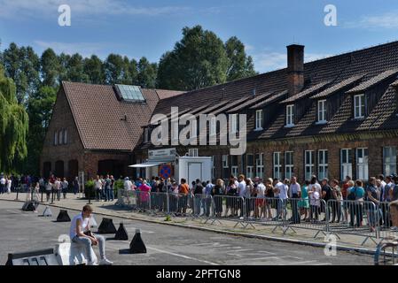 Centro visite, campo principale i, campo di concentramento, Auschwitz-Birkenau, Auschwitz, Polonia Foto Stock