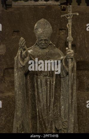 Figura del sale, Papa Giovanni Paolo II, miniera di sale, Wieliczka, Polonia Foto Stock