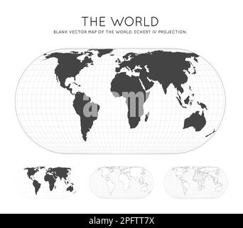 Mappa del mondo. Proiezione Eckert IV. Globo con linee di latitudine e longitudine. Mappa mondiale su meridiani e paralleli sfondo. Illustrazione vettoriale. Illustrazione Vettoriale