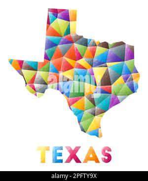 Texas - colorato basso Poly stato americano. Triangoli geometrici multicolori. Design moderno e alla moda. Illustrazione vettoriale. Illustrazione Vettoriale