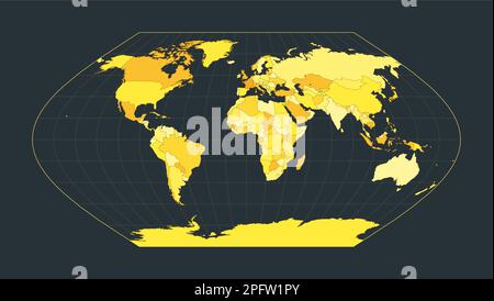 Mappa del mondo. Proiezione Eckert V. Illustrazione futuristica del mondo per la vostra infografica. Colori di campagna giallo brillante. Impressionante illustrazione vettoriale. Illustrazione Vettoriale