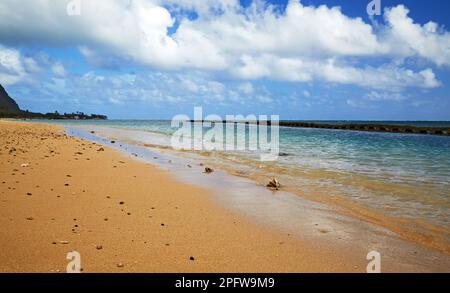 Ciottoli su una spiaggia di sabbia con la bassa marea Foto Stock