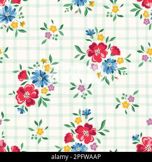 Cheery e brillante Chintz Romantic Meadow Wildflowers Vector senza cuciture modello Illustrazione Vettoriale