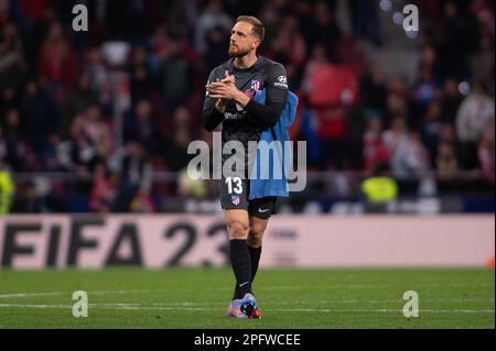18th marzo 2023; Stadio Civitas Metropolitano, Madrid, Spagna, Calcio spagnolo la Liga, Atletico Madrid contro Valencia; Jan Oblak si scalda Foto Stock
