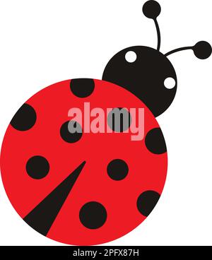 Ladybug o ladybird, isolato su sfondo trasparente. Carino semplice design piatto di nero e rosso scarabeo donna. Illustrazione Vettoriale