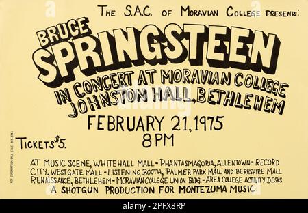 Poster dei concerti del Bruce Springsteen Moravian College Johnston Hall (Shotgun Productions, 1975) Foto Stock