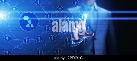 Piattaforma di social media, struttura di comunicazione con i clienti, SMM, Marketing. Internet e tecnologia aziendale. Foto Stock