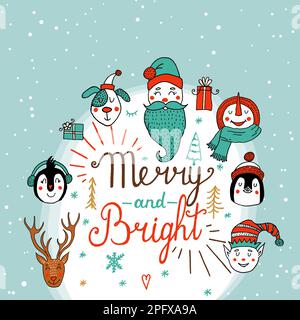 Set vettoriale di personaggi carini. Capodanno Natale Inverno Collezione Illustrazione Vettoriale