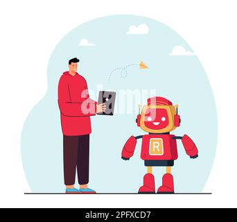 Controllo remoto del robot da parte di un tecnico Illustrazione Vettoriale