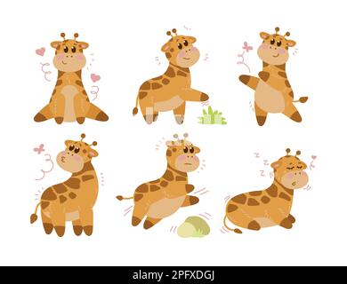 Adorabile giraffa cartone animato vettore illustrazioni set Illustrazione Vettoriale