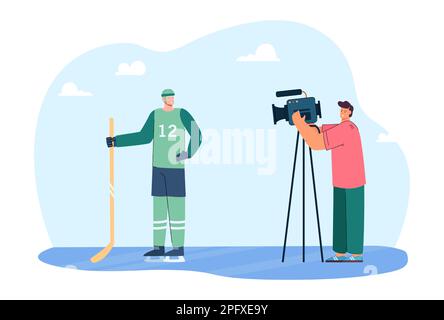 Operatore video che ha girato il giocatore di hockey sulla telecamera Illustrazione Vettoriale